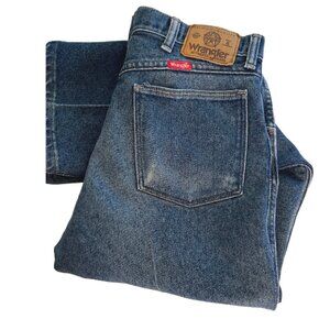 Men's Medium Wash Semi Distressed Wrangler Jeans Size 34 X 30